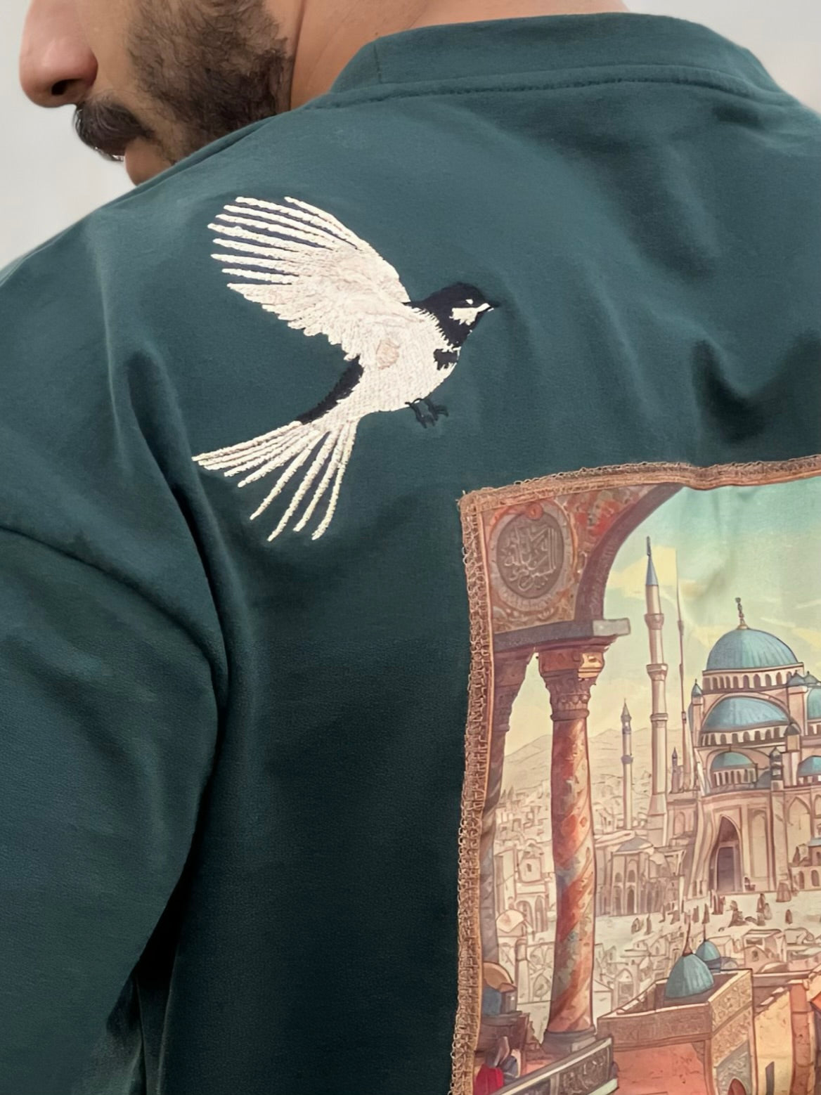 Bottle Green Embroidered Sparrow Shirt – Kharis