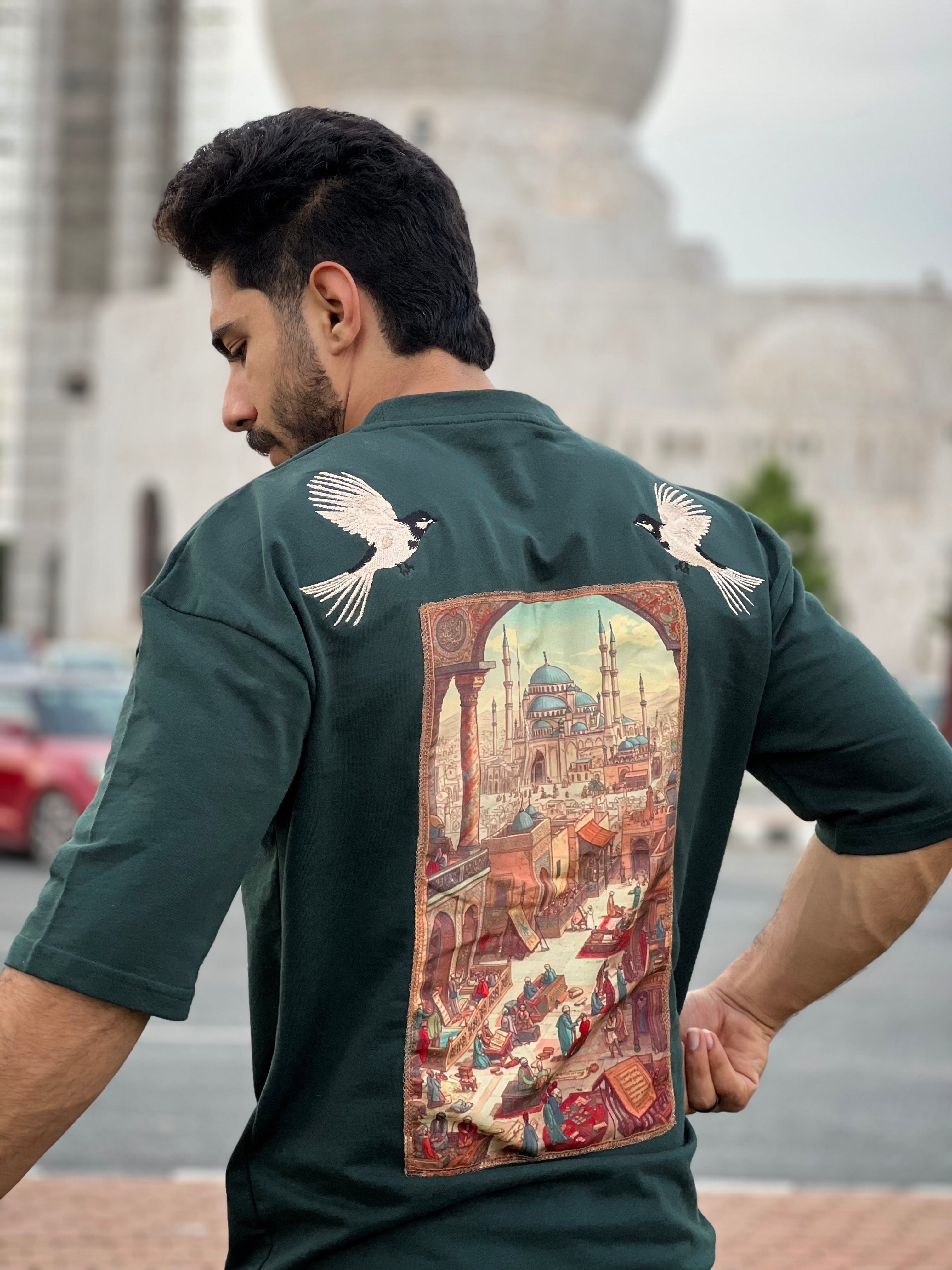 Bottle Green Embroidered Sparrow Shirt – Kharis