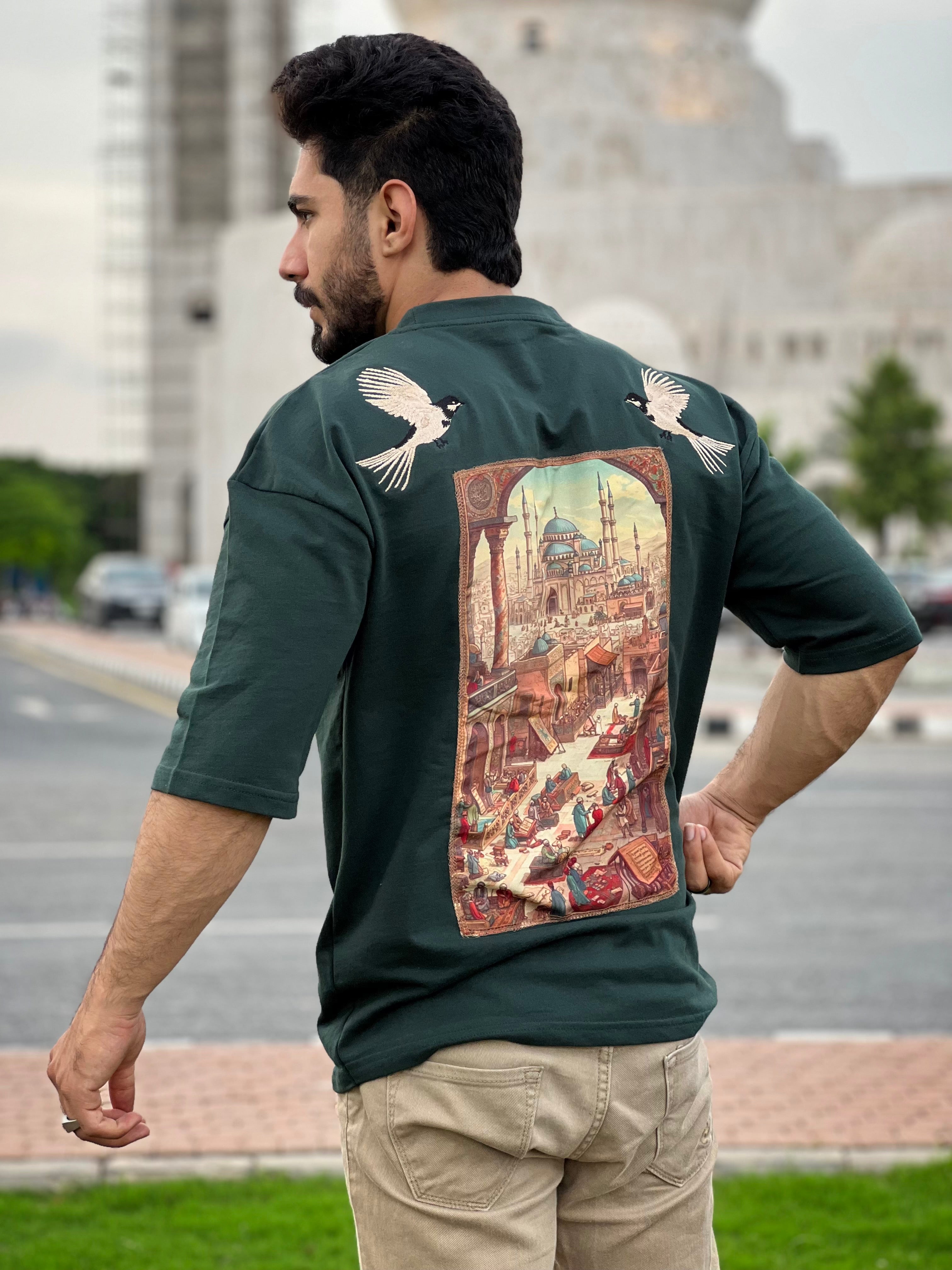 Bottle Green Embroidered Sparrow Shirt – Kharis
